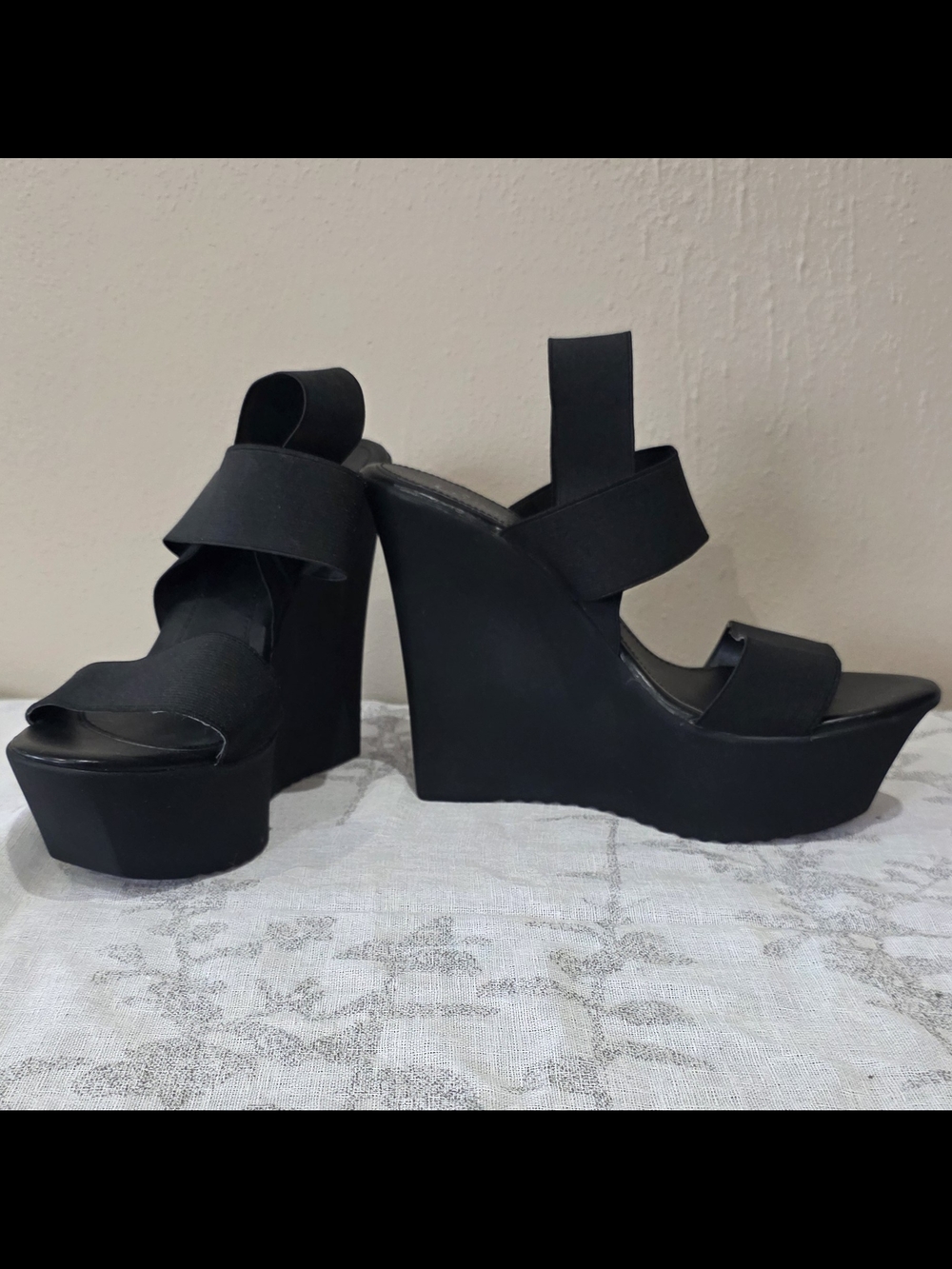 Candie's Black Platform Wedge Sandals